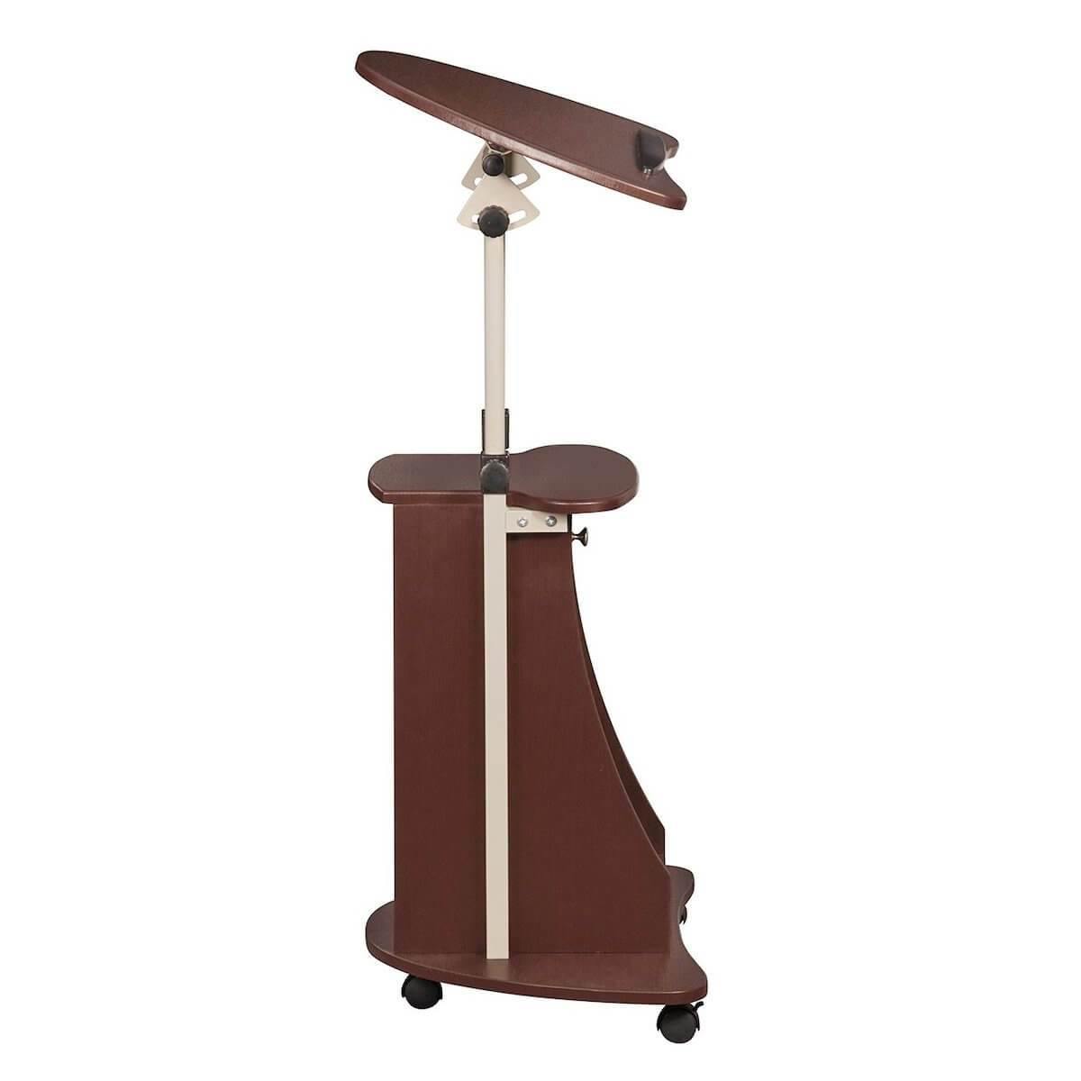 Techni Mobili Chocolate Sit-to-Stand Rolling Adjustable Laptop Cart With Storage RTA-B005-CH36 Left Side #color_chocolate