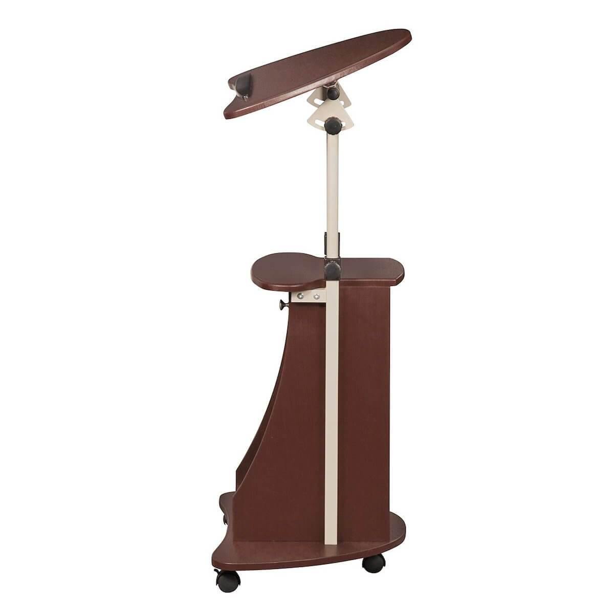 Techni Mobili Chocolate Sit-to-Stand Rolling Adjustable Laptop Cart With Storage RTA-B005-CH36 Right Side #color_chocolate