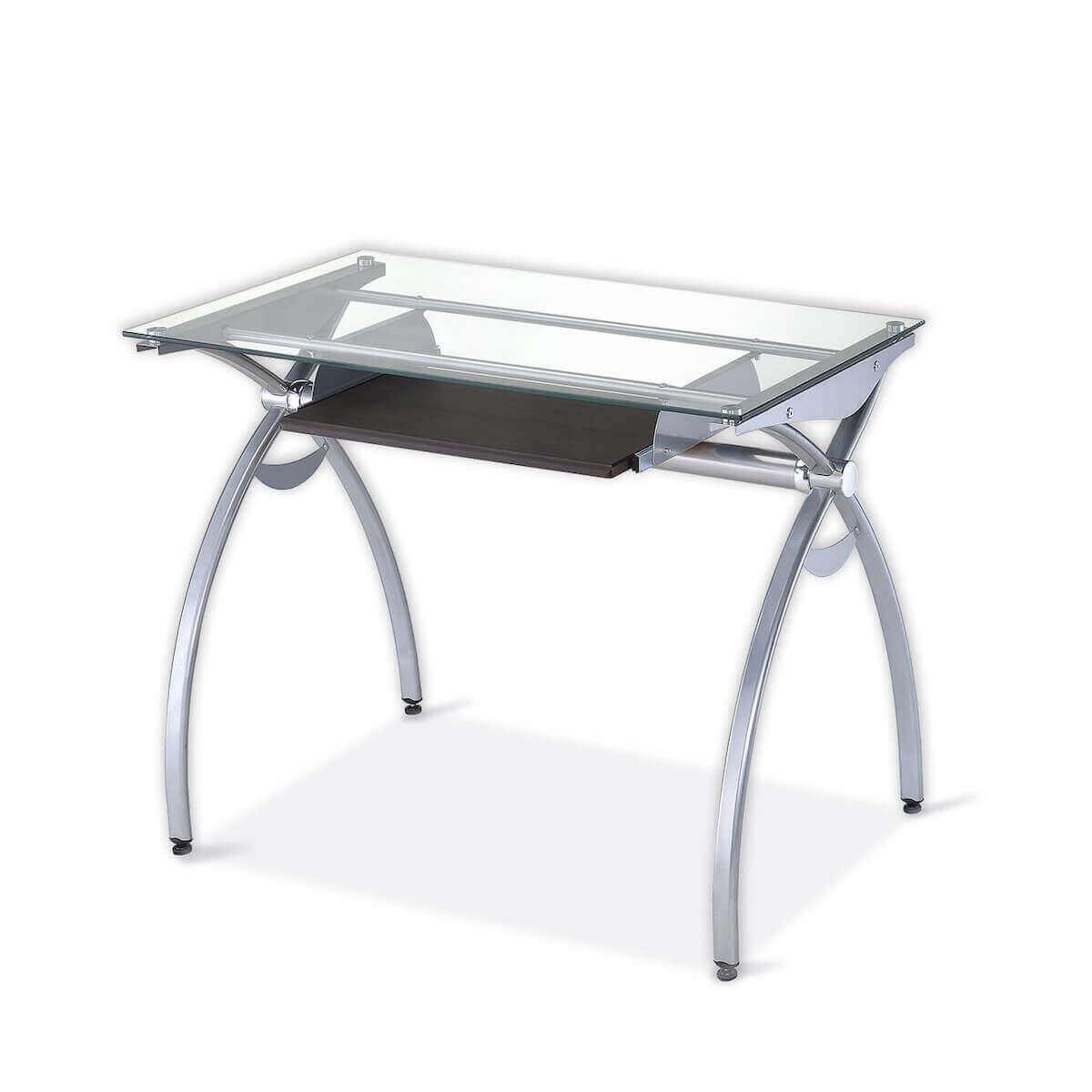Techni Mobili Contempo Clear Glass Top Computer Desk with Pull Out Keyboard Panel RTA-00397B-GLS Angle