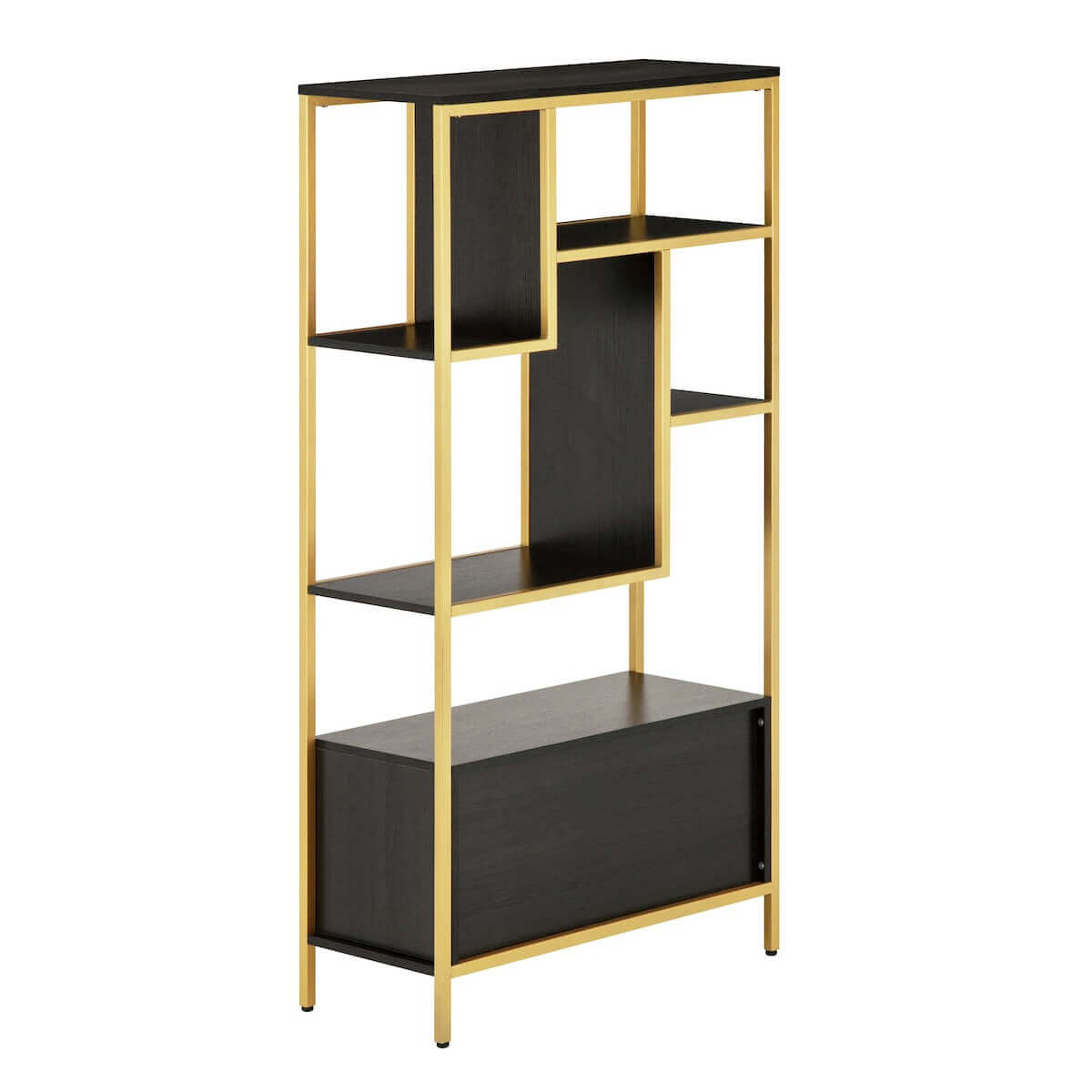 Techni Mobili Gold Book Case Storage Rack With Door Cabinet Left Angle RTA-482BC-GLD #color_gold