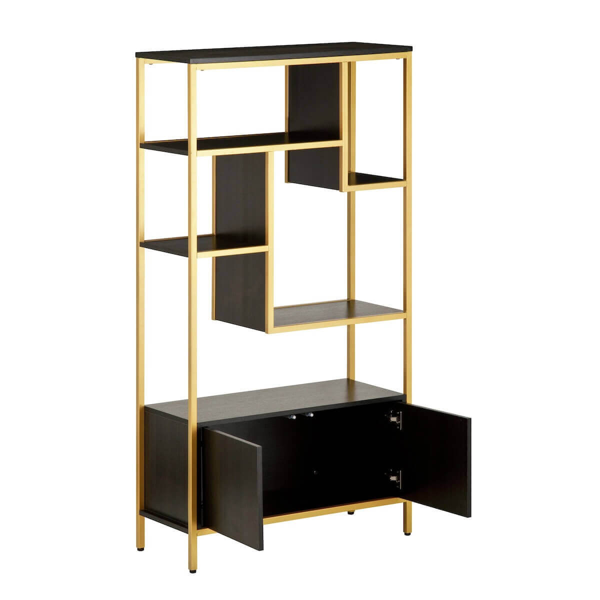 Techni Mobili Gold Book Case Storage Rack With Door Cabinet Open Cabinets RTA-482BC-GLD #color_gold