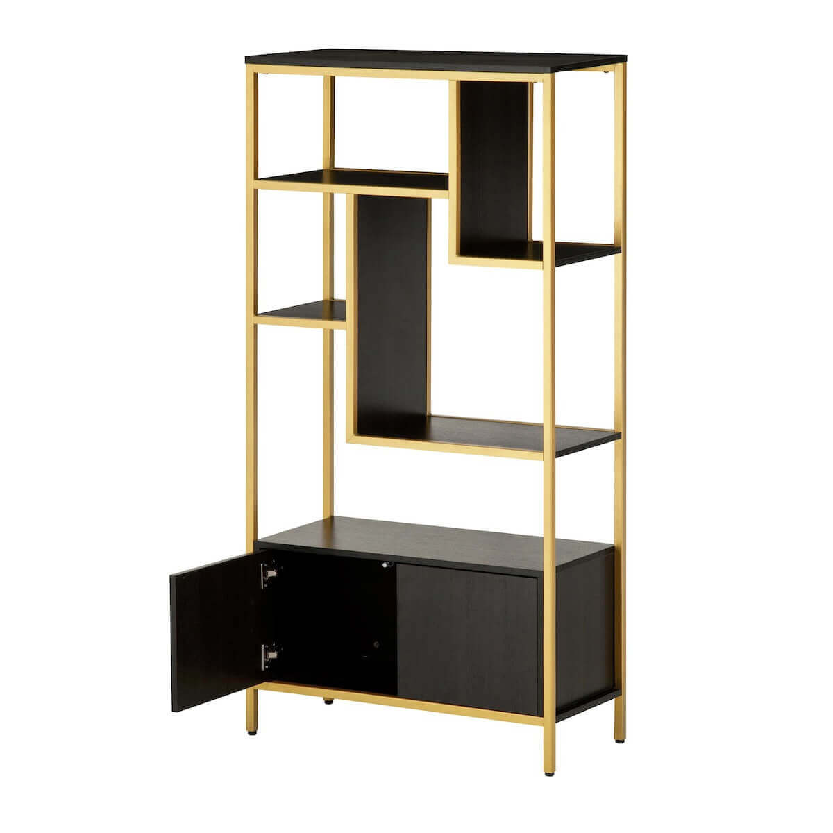 Techni Mobili Gold Book Case Storage Rack With Door Cabinet Right Side RTA-482BC-GLD #color_gold