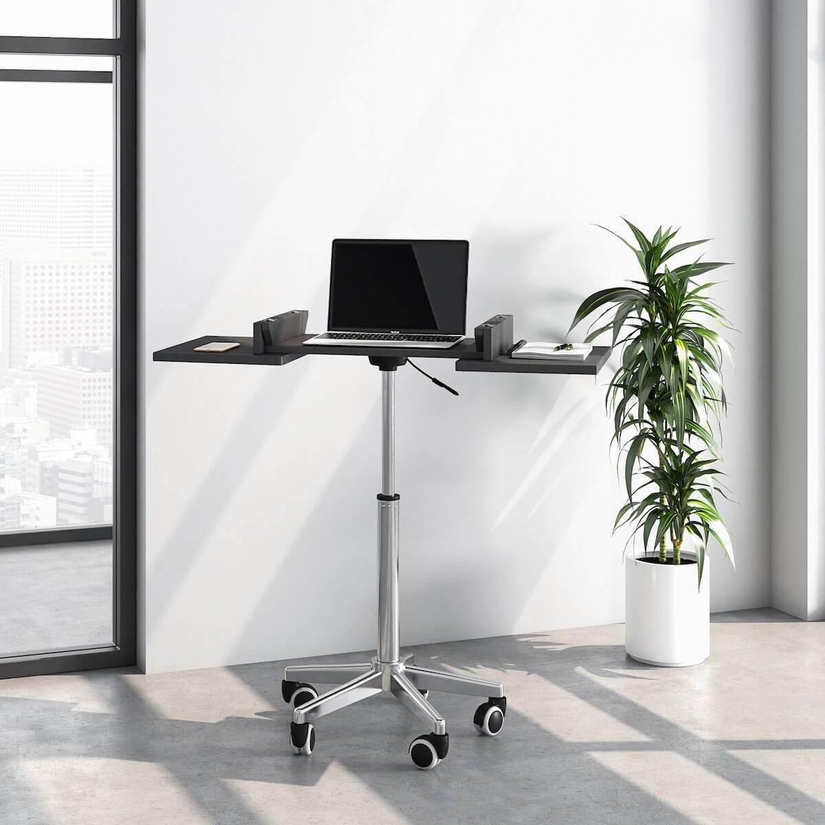 Techni Mobili Graphite Folding Table Laptop Cart RTA-B006-GPH06 Expanded in Office