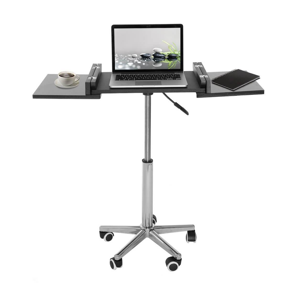 Techni Mobili Graphite Folding Table Laptop Cart RTA-B006-GPH06 Expanded with Computer