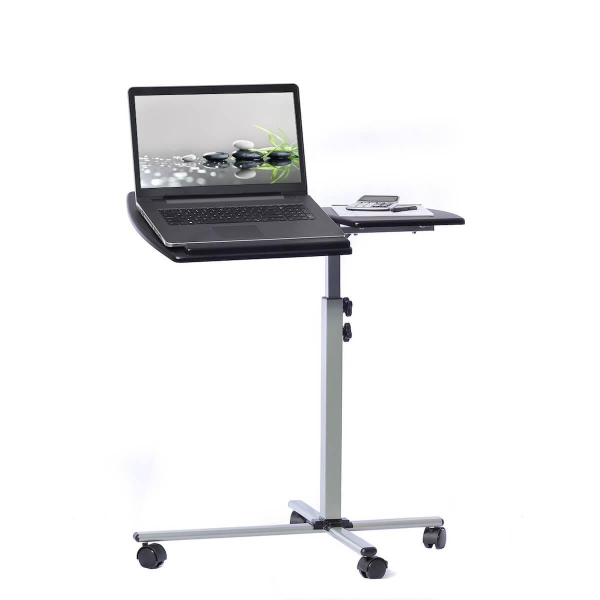 Techni Mobili Graphite Rolling Adjustable Laptop Cart RTA-B003-GPH06 with Computer on Left #color_graphite