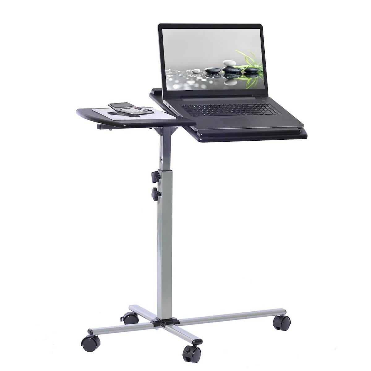 Techni Mobili Graphite Rolling Adjustable Laptop Cart RTA-B003-GPH06 with Computer on Right  #color_graphite