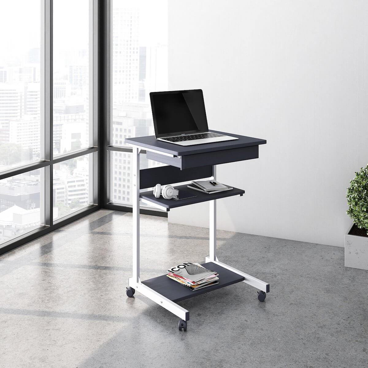 Techni Mobili Graphite Rolling Laptop Cart with Storage RTA-B018-GPH06 in Office