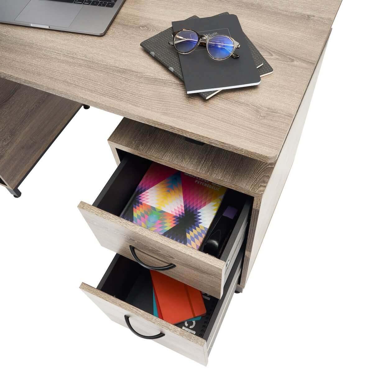 Techni Mobili Gray Computer Desk with Storage RTA-0054-GRY Open Drawers