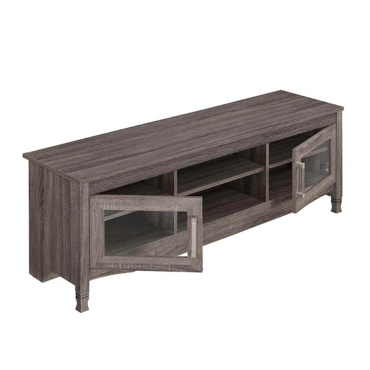 Techni Mobili Gray Driftwood TV Stand RTA-8855-GRY Open Cabinets