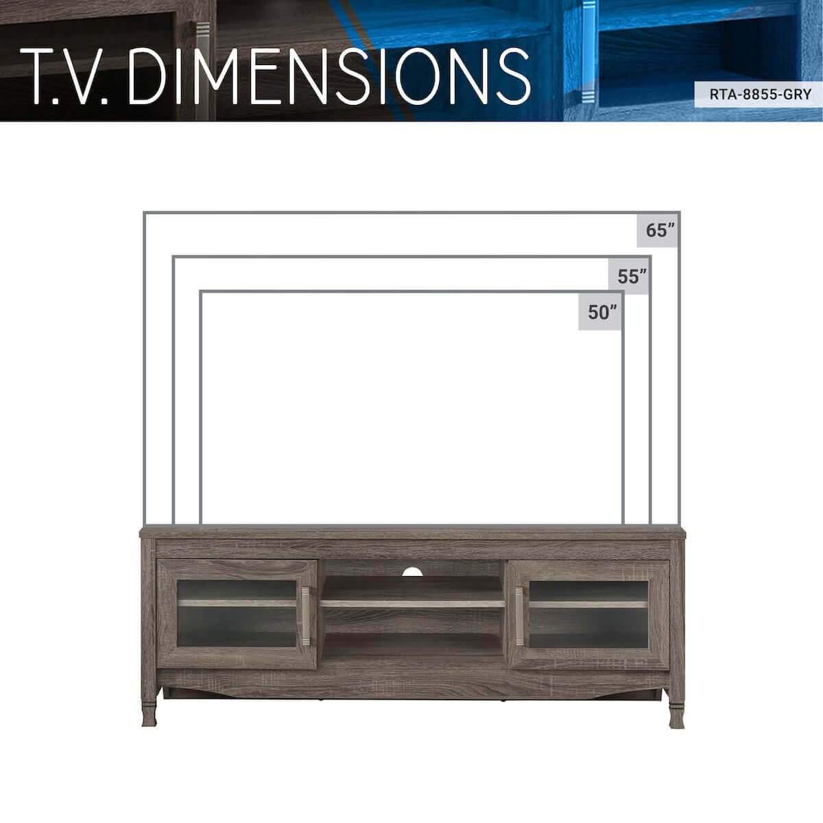 Techni Mobili Gray Driftwood TV Stand RTA-8855-GRY TV Dimensions