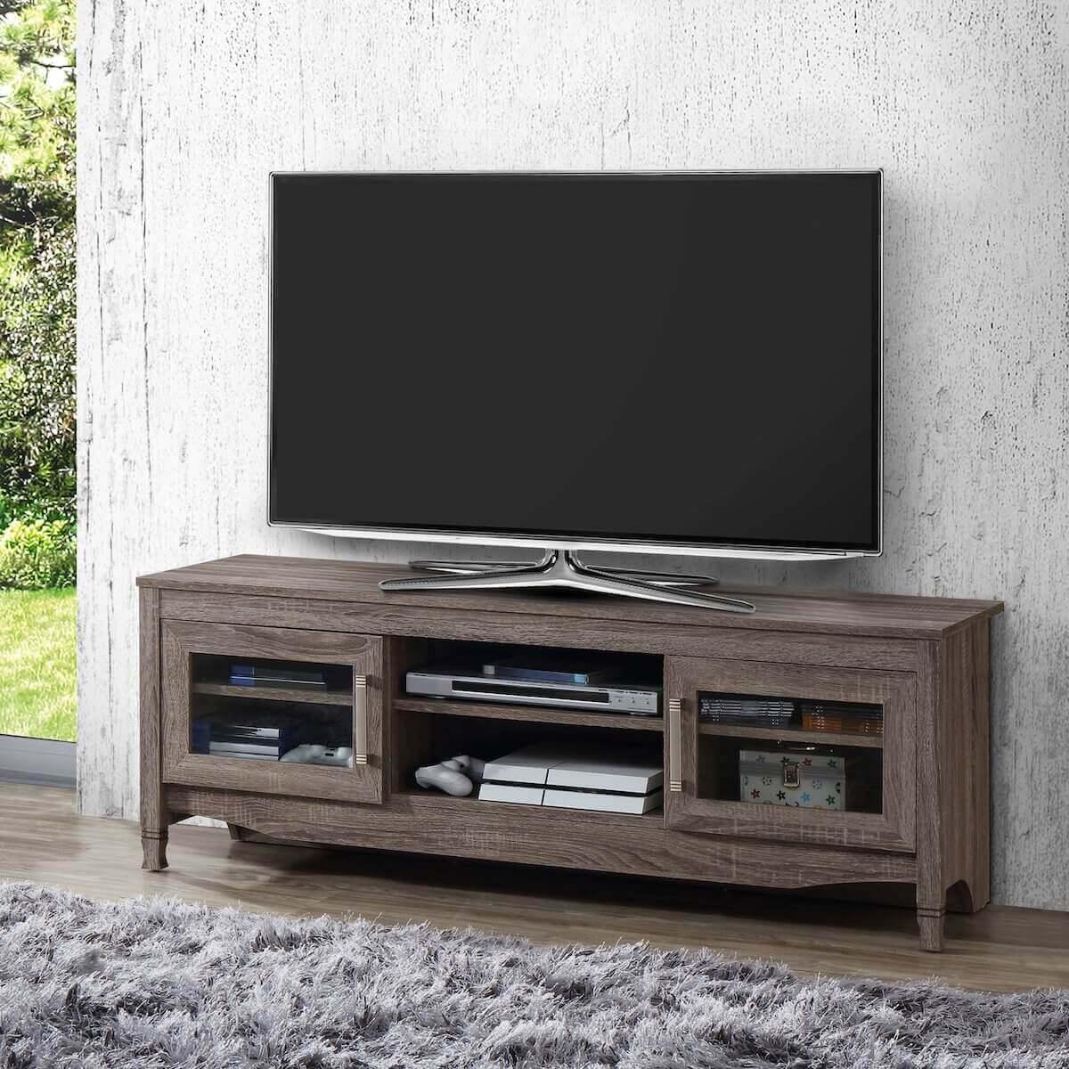 Techni Mobili Gray Driftwood TV Stand RTA-8855-GRY in Room
