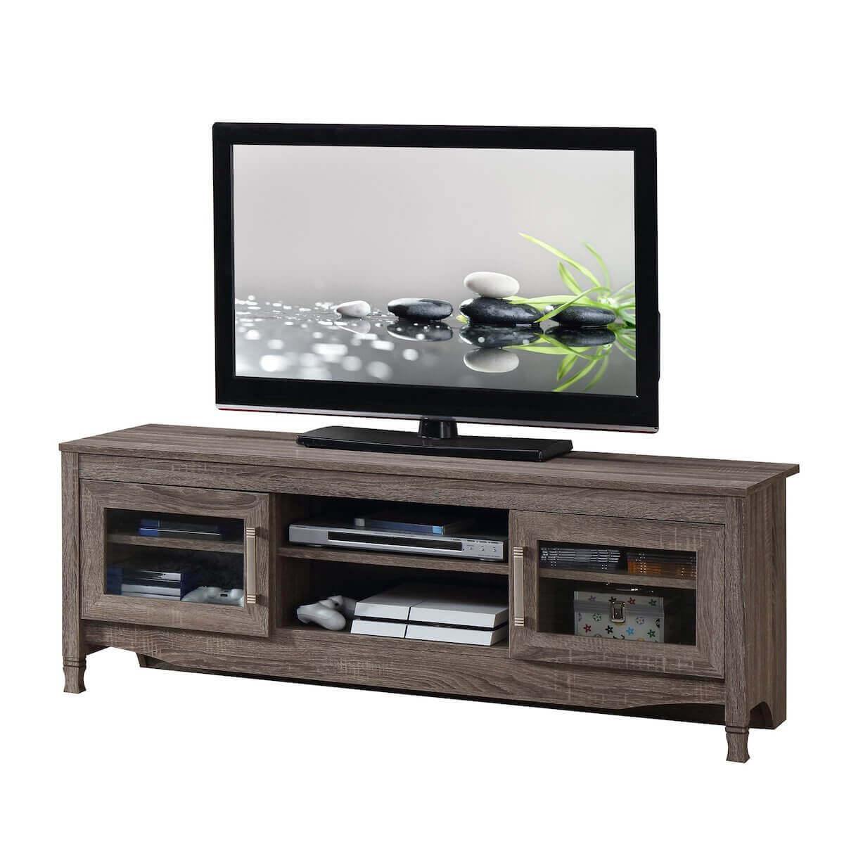 Techni Mobili Gray Driftwood TV Stand RTA-8855-GRY with TV