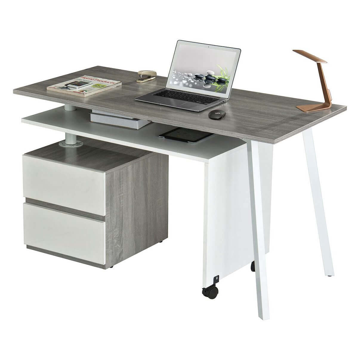Techni Mobili Gray Rotating Multi-Positional Modern Desk RTA-2336-GRY Compact