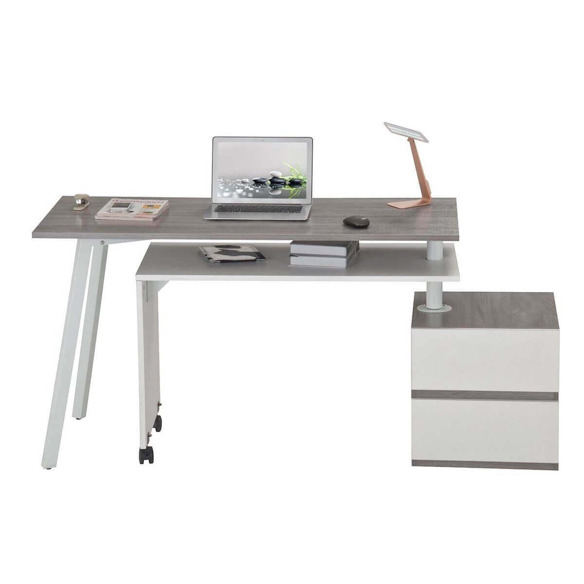 Techni Mobili Gray Rotating Multi-Positional Modern Desk RTA-2336-GRY Compact with Laptop