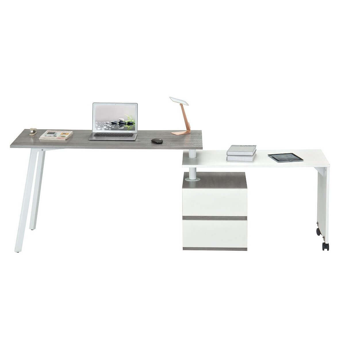 Techni Mobili Gray Rotating Multi-Positional Modern Desk RTA-2336-GRY Expanded