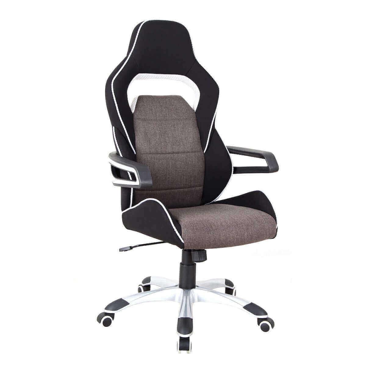 Techni Mobili Gray/Black Ergonomic Upholstered Racing Style Home & Office Chair RTA-2017-GRY Angle