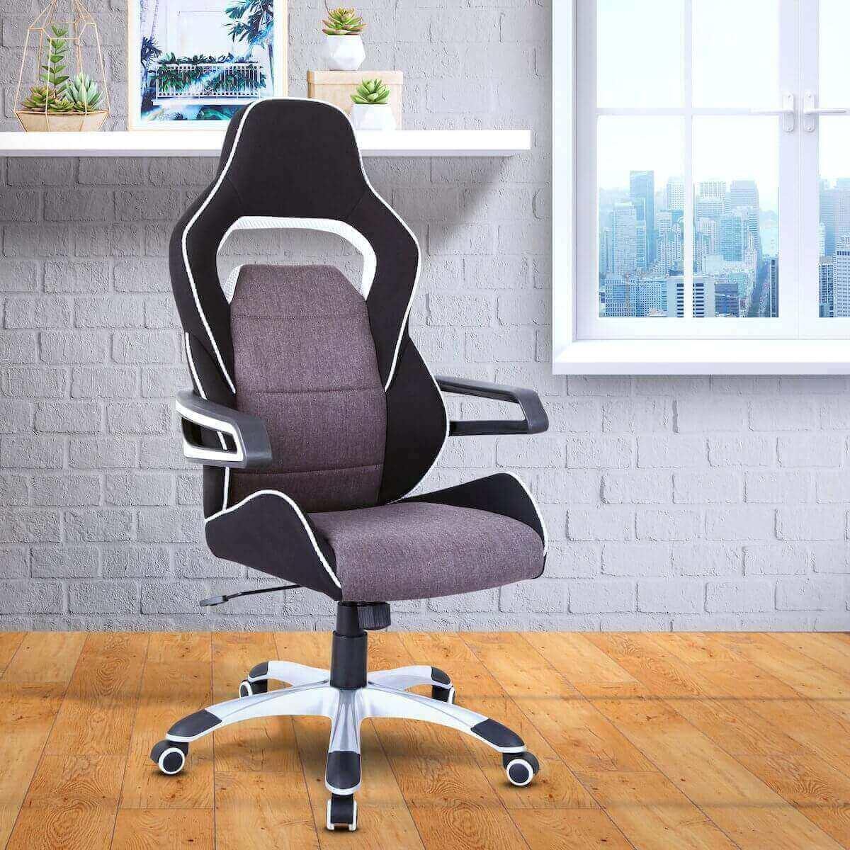 Techni Mobili Gray/Black Ergonomic Upholstered Racing Style Home & Office Chair RTA-2017-GRY in Office