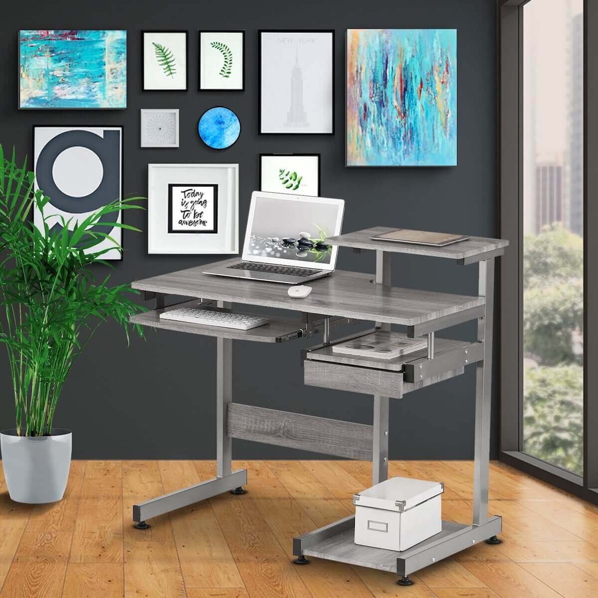Techni Mobili Grey Complete Computer Workstation Desk RTA-2706A-GRY in Office #color_gray