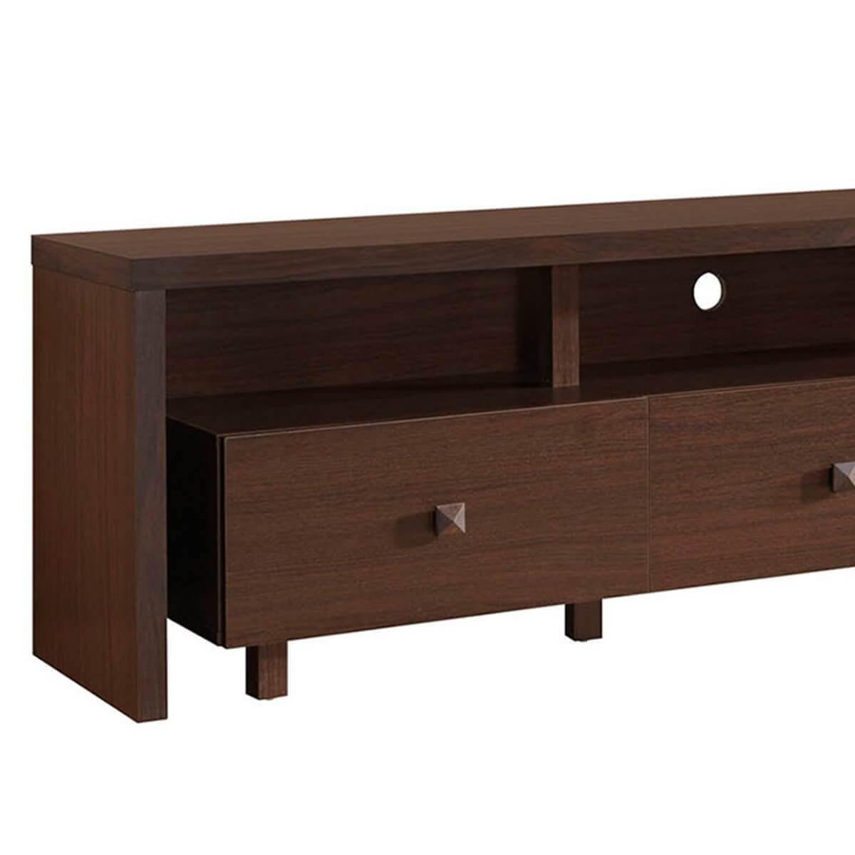 Techni Mobili Hickory Elegant TV Stand for TV's Up To 75" with Storage RTA-8895-HRY Open Drawer