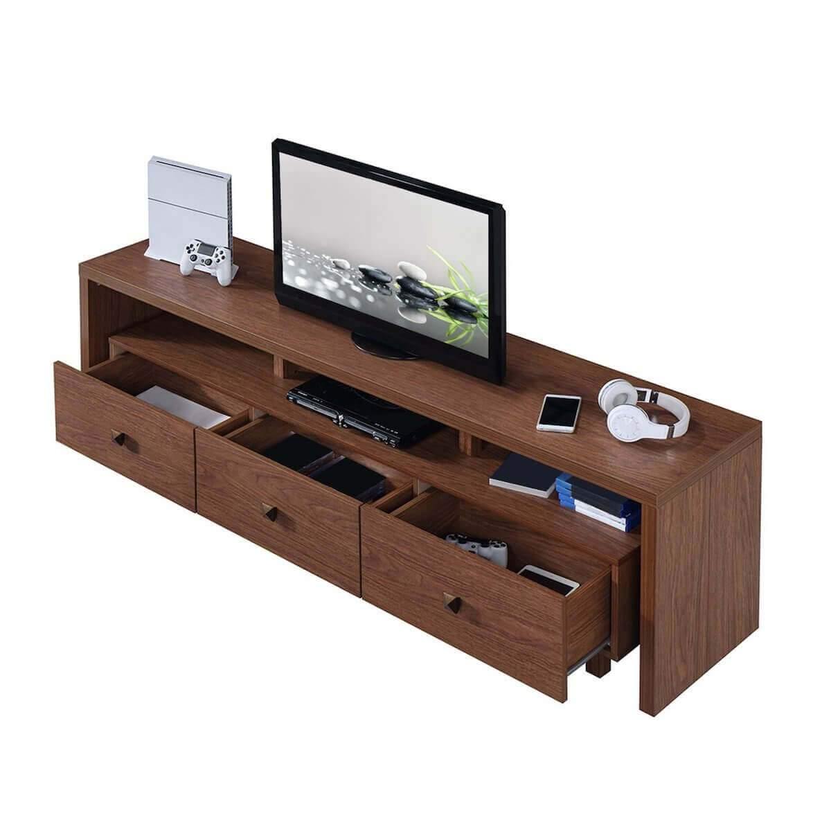 Techni Mobili Hickory Elegant TV Stand for TV's Up To 75" with Storage RTA-8895-HRY with TV