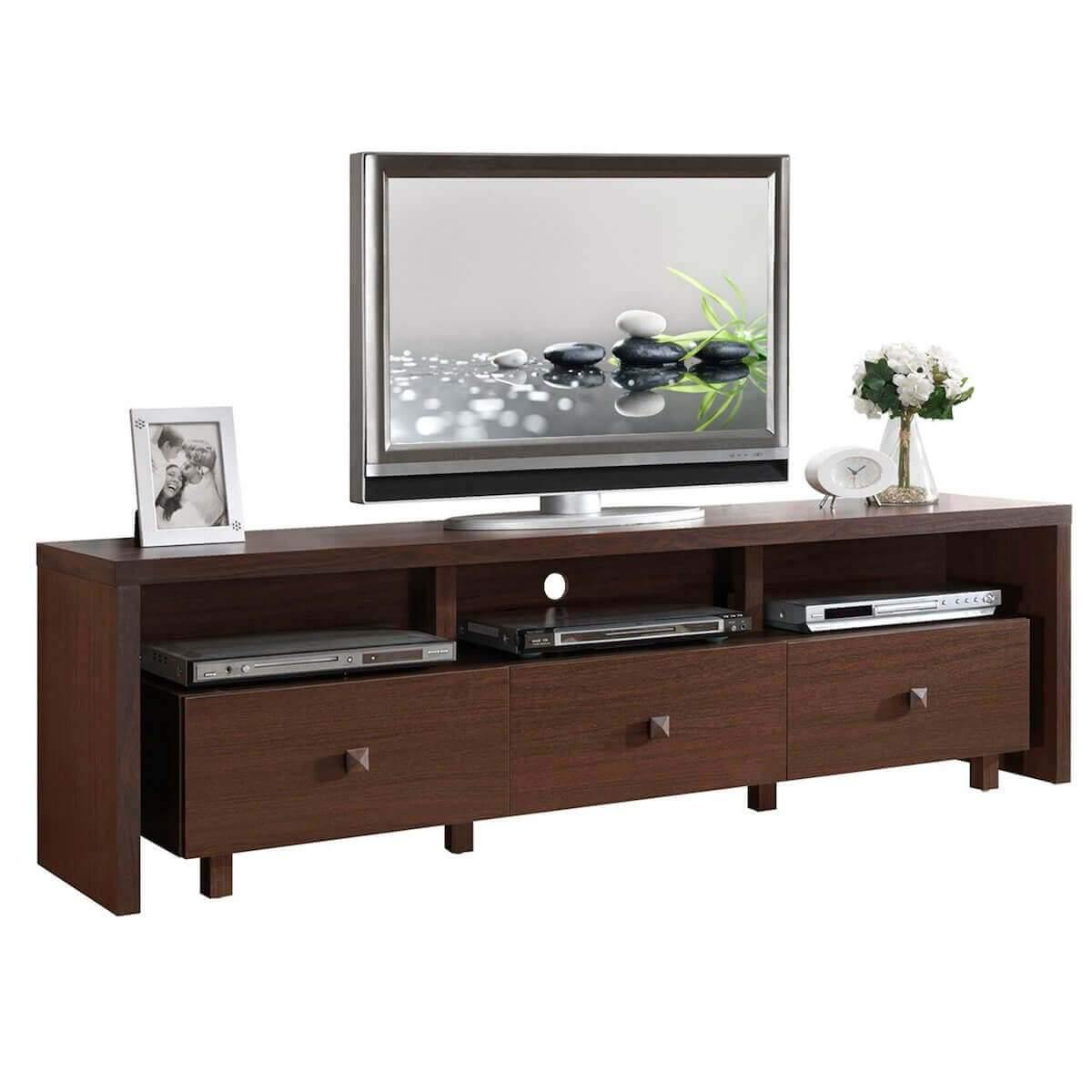 Techni Mobili Hickory Elegant TV Stand for TV's Up To 75" with Storage RTA-8895-HRY with TV