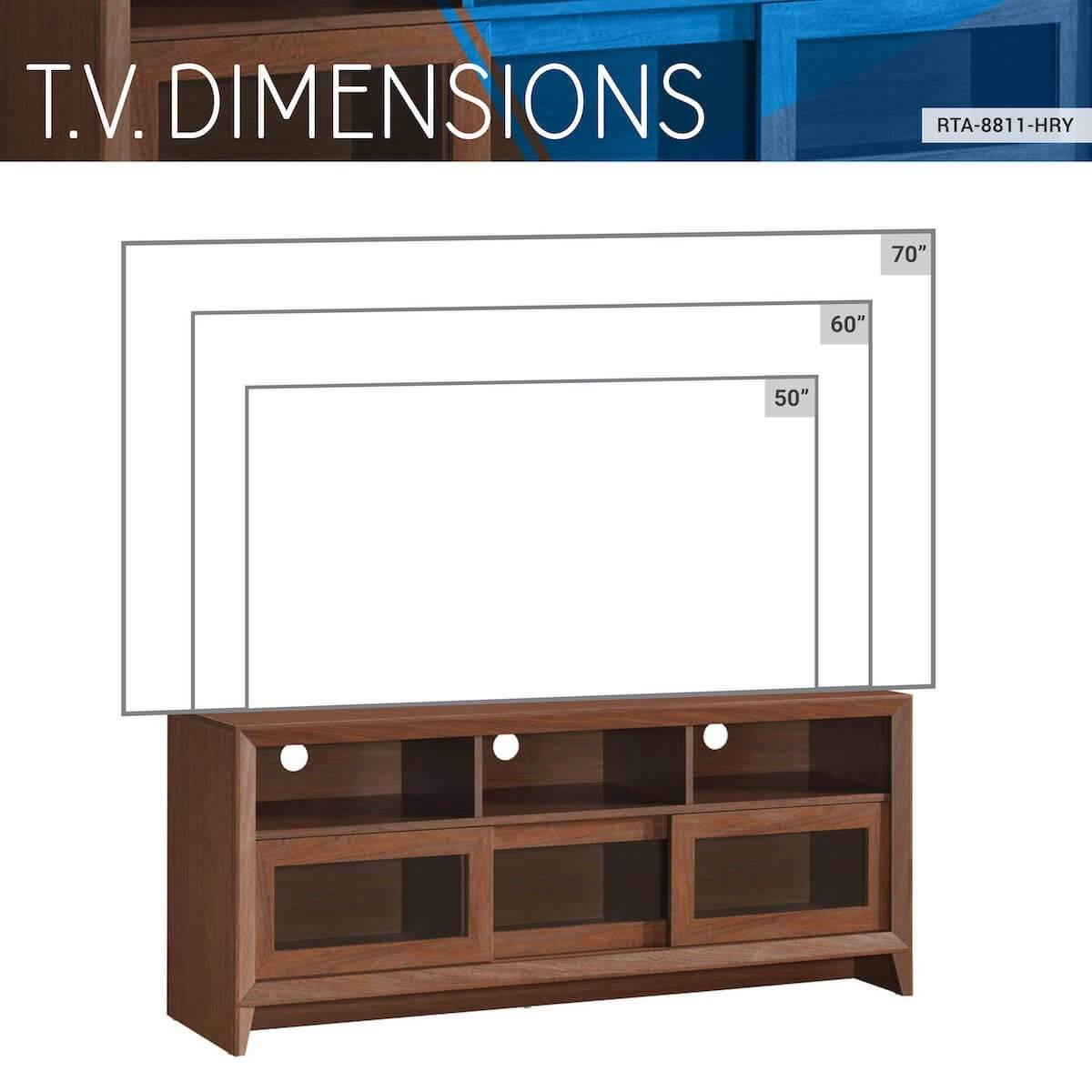 Techni Mobili Hickory Modern TV Stand with Storage for TVs Up To 60" RTA-8811-HRY TV Dimensions