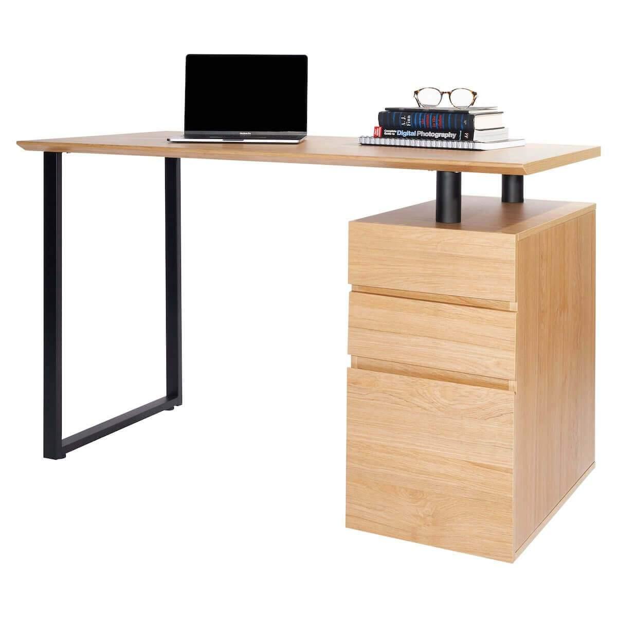 Techni Mobili Pine Computer Desk with Storage and File Cabinet RTA-1305-PN with Computer