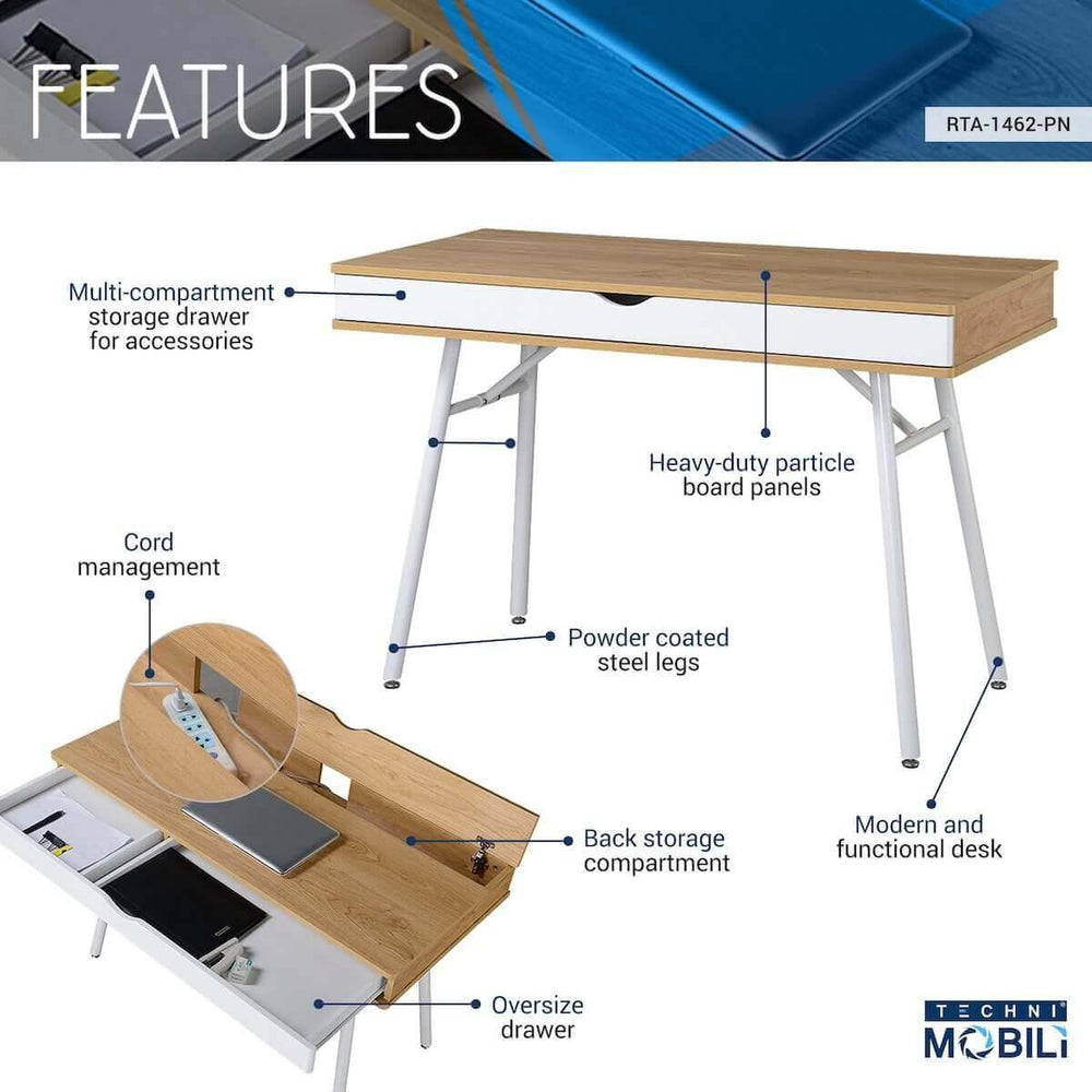 Techni Mobili Modern Multi Storage Computer Desk with Storage, Pine RTA ...