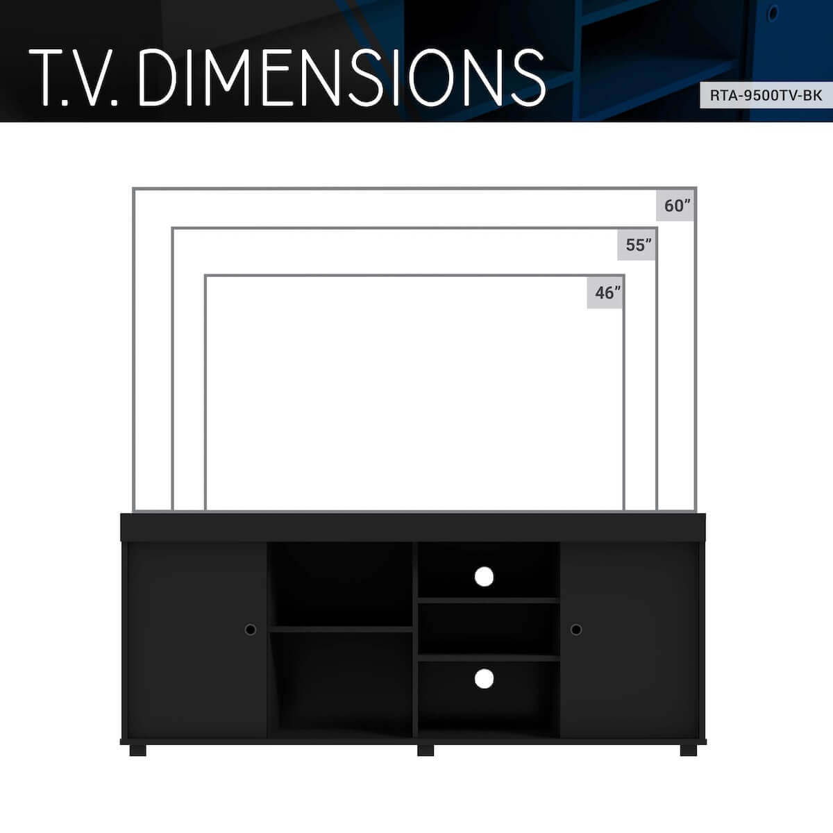 Techni Mobili TV Stand with Storage for TVs Up to 60" RTA-9500TV TV Dimensions