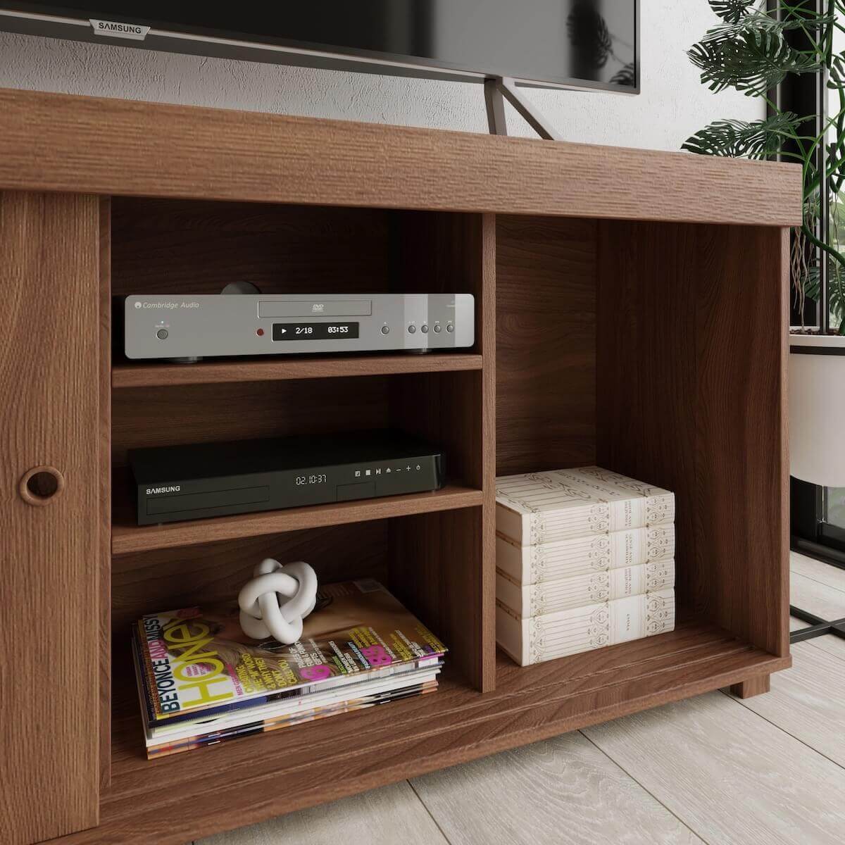 Techni Mobili Walnut TV Stand with Storage for TVs Up to 60" Inside RTA-9500TV-WAL #color_walnut