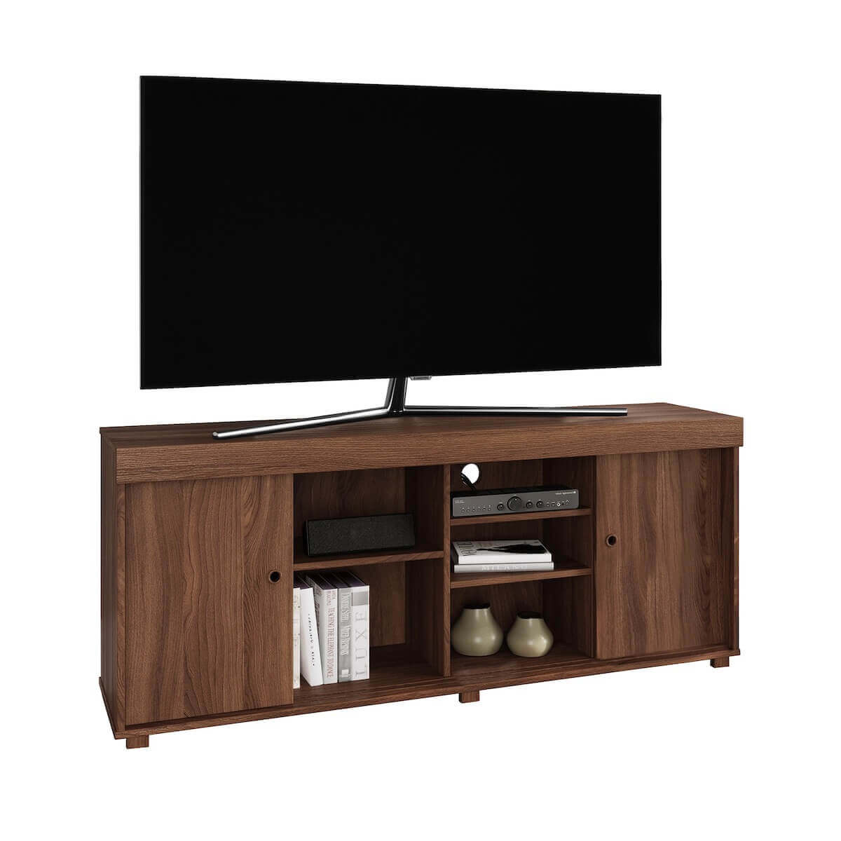 Techni Mobili Walnut TV Stand with Storage for TVs Up to 60" With TV RTA-9500TV-WAL #color_walnut