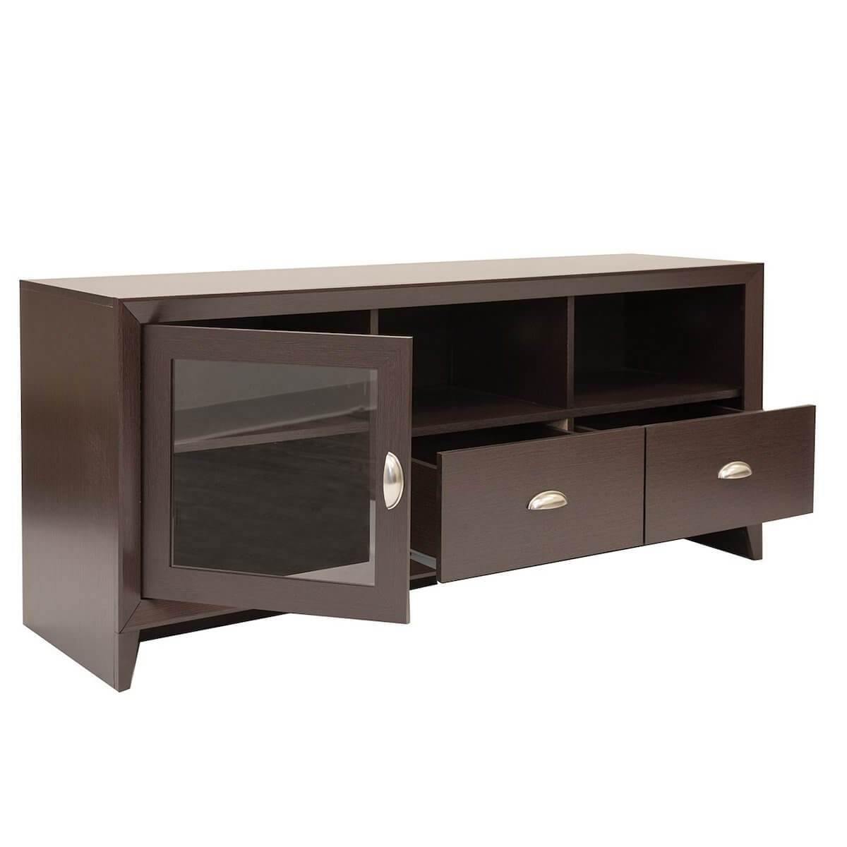 Techni Mobili Wenge Modern TV Stand with Storage for TVs Up To 60" RTA-8807-WN Open Cabinet and Drawers