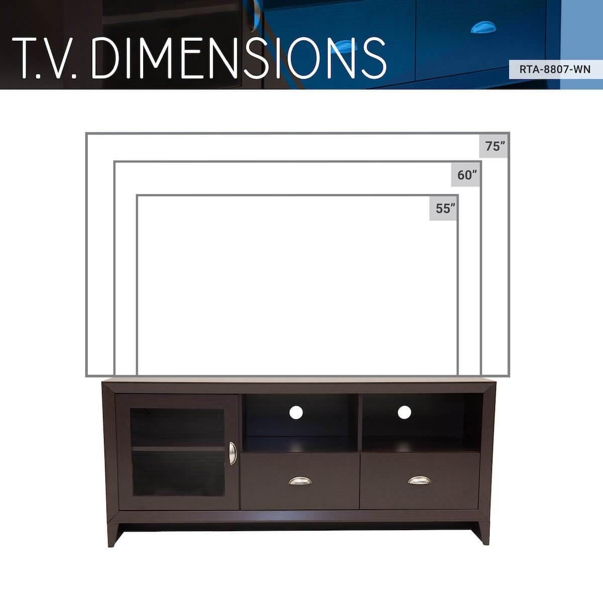 Techni Mobili Wenge Modern TV Stand with Storage for TVs Up To 60" RTA-8807-WN TV Dimensions