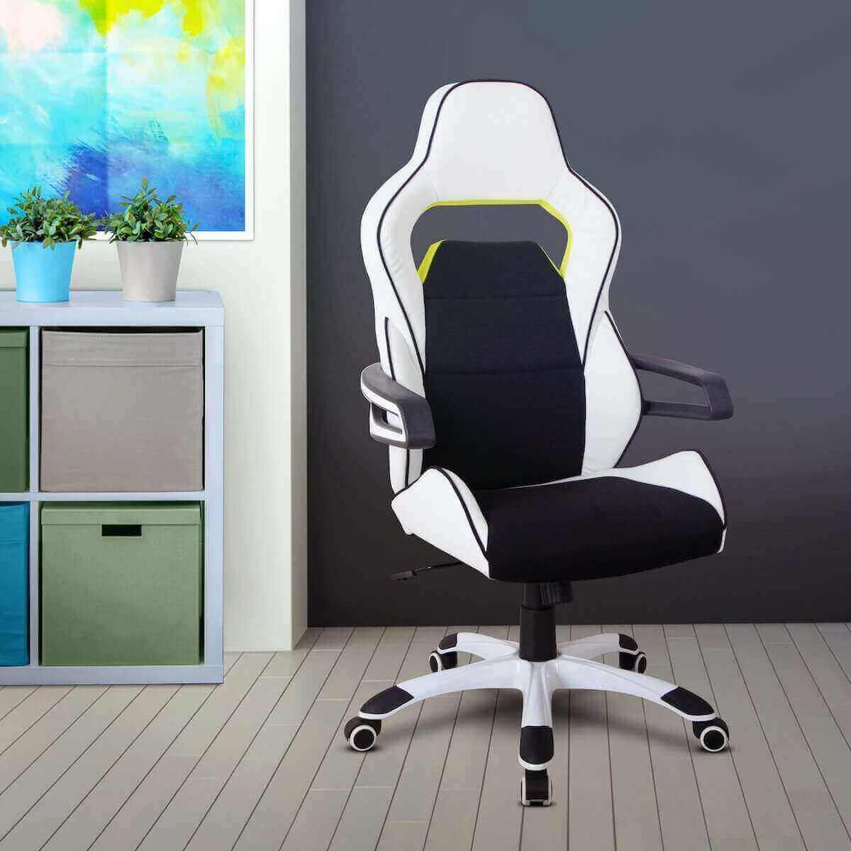 Techni Mobili White Ergonomic Essential Racing Style Home & Office Chair RTA-2021-WHT in Office