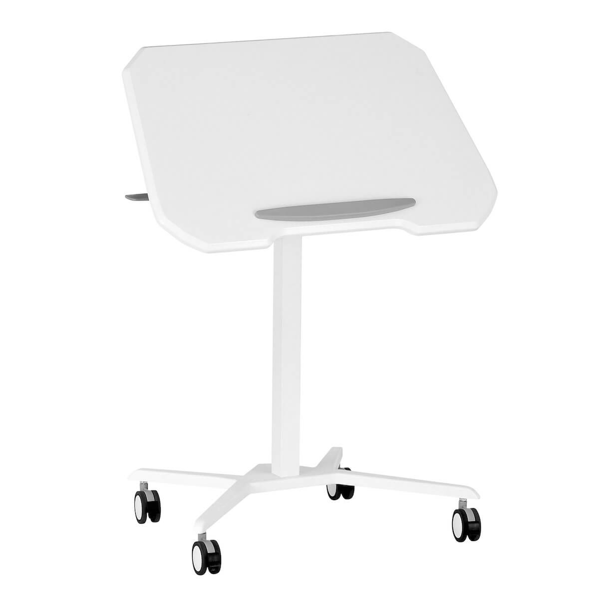 Techni Mobili White Sit to Stand Mobile Laptop Computer Stand with Height Adjustable and Tiltable Tabletop RTA-B008-WHT Angle