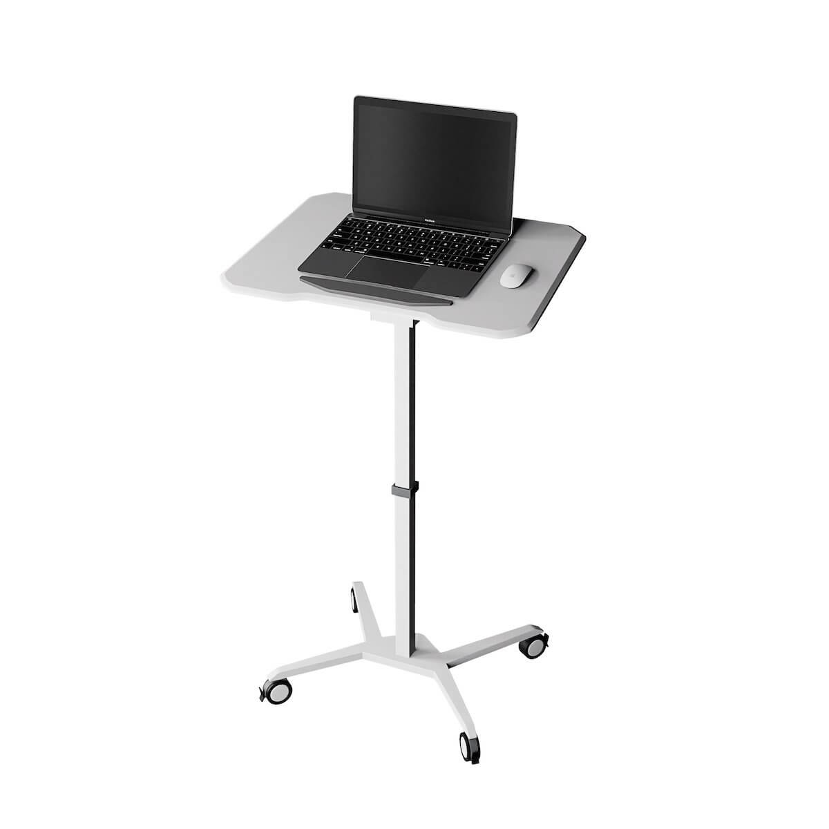 Techni Mobili White Sit to Stand Mobile Laptop Computer Stand with Height Adjustable and Tiltable Tabletop RTA-B008-WHT With Laptop