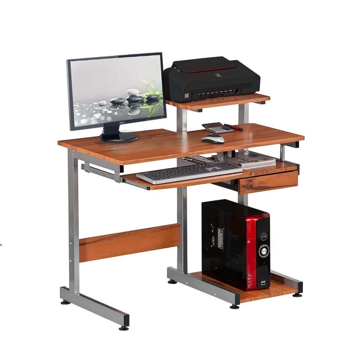 Techni Mobili Wood Grain Complete Computer Workstation Desk RTA-2706A-WG01 with Laptop #color_wood grain
