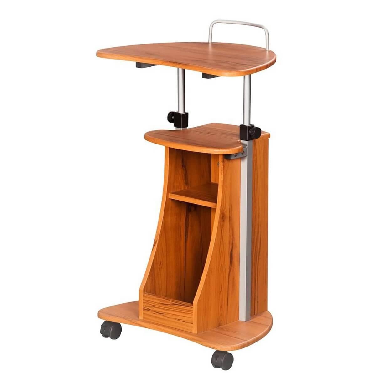 Techni Mobili Wood Grain Sit-to-Stand Rolling Adjustable Height Laptop Cart With Storage RTA-B002-WG01 #color_wood grain