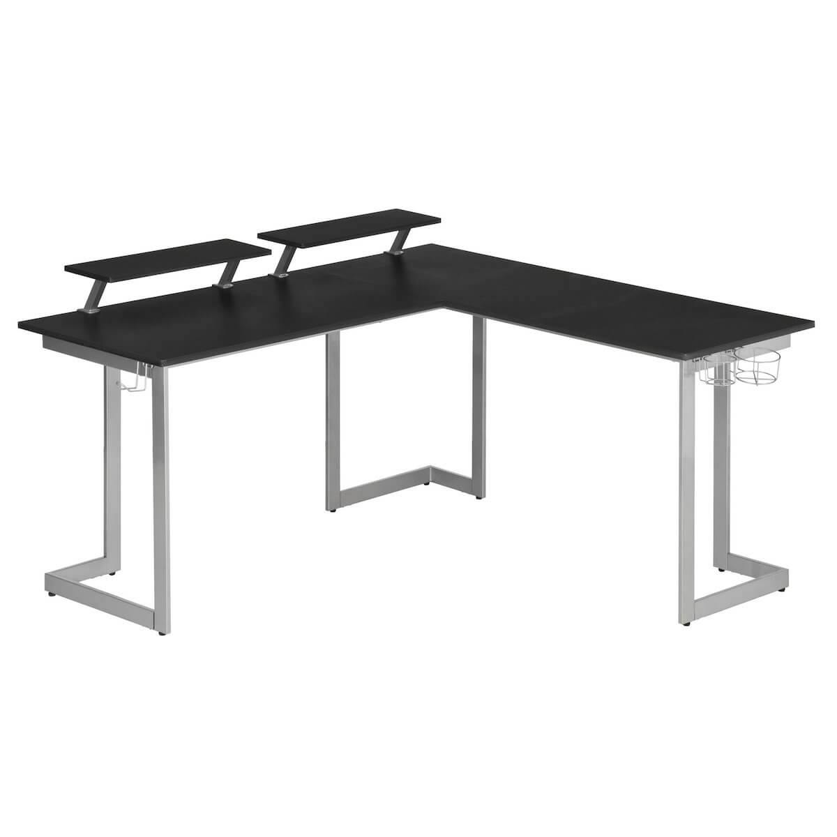 Techni Sport Black & Silver Warrior L-Shaped Gaming Desk RTA-TS220L-BK Adjustable Shelves Left Side #color_silver