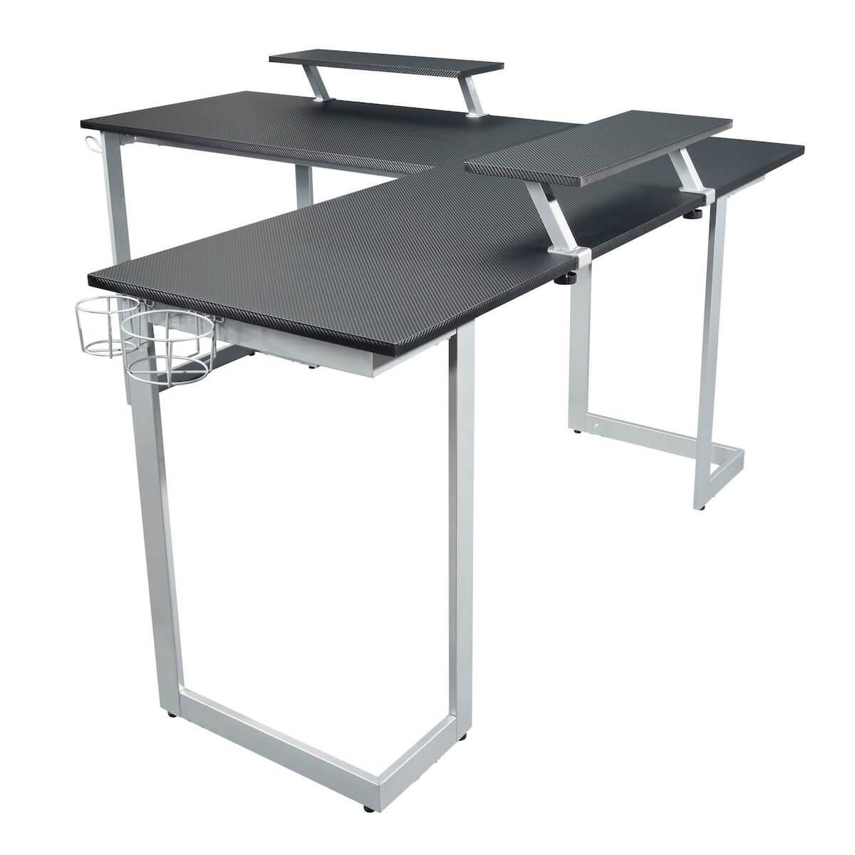 Techni Sport Black & Silver Warrior L-Shaped Gaming Desk RTA-TS220L-BK #color_silver