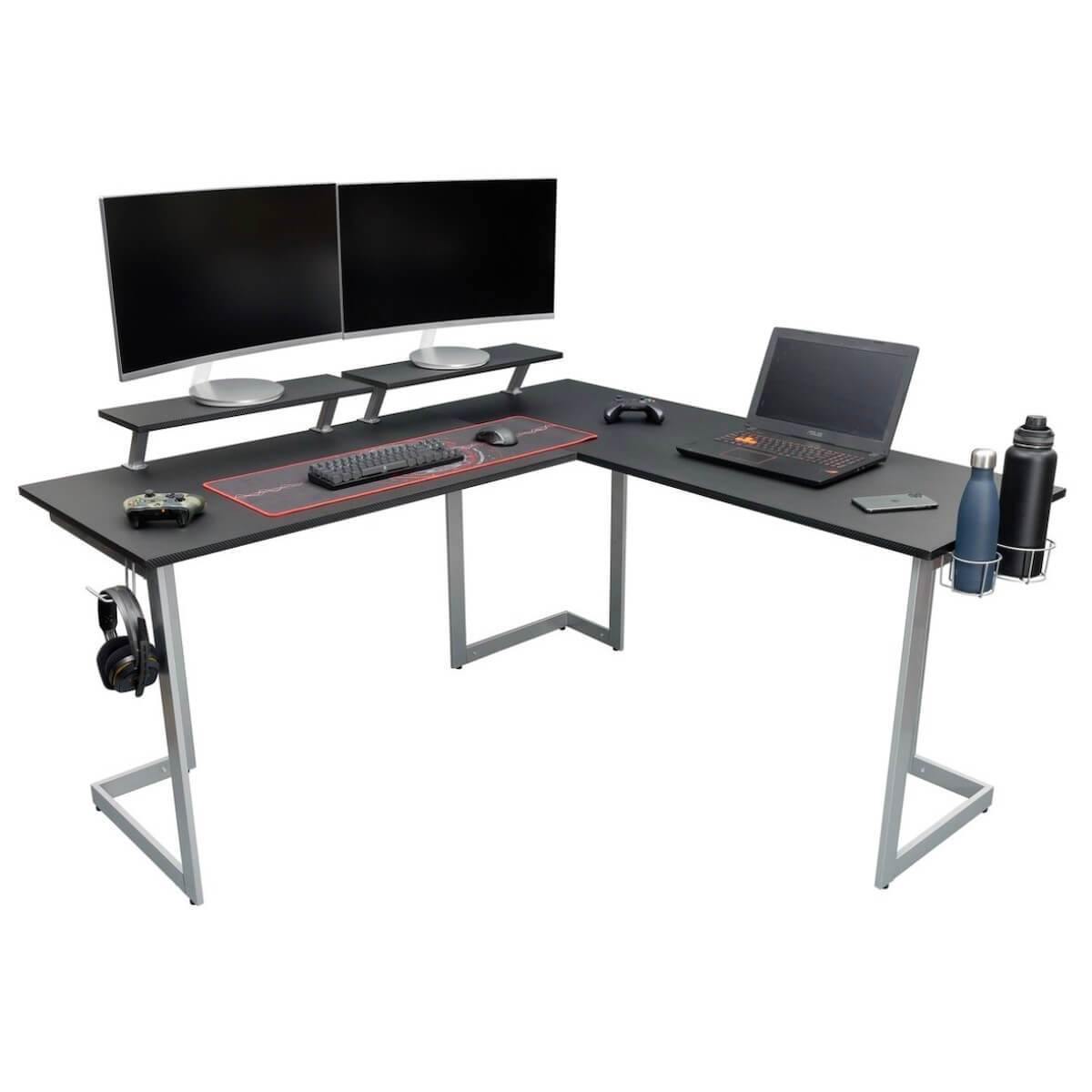 Techni Sport Black & Silver Warrior L-Shaped Gaming Desk RTA-TS220L-BK with Computer #color_silver