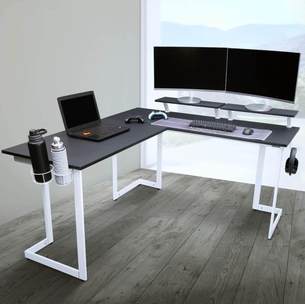 Techni Sport Black & White Warrior L-Shaped Gaming Desk RTA-TS220L-WHT in Office #color_white