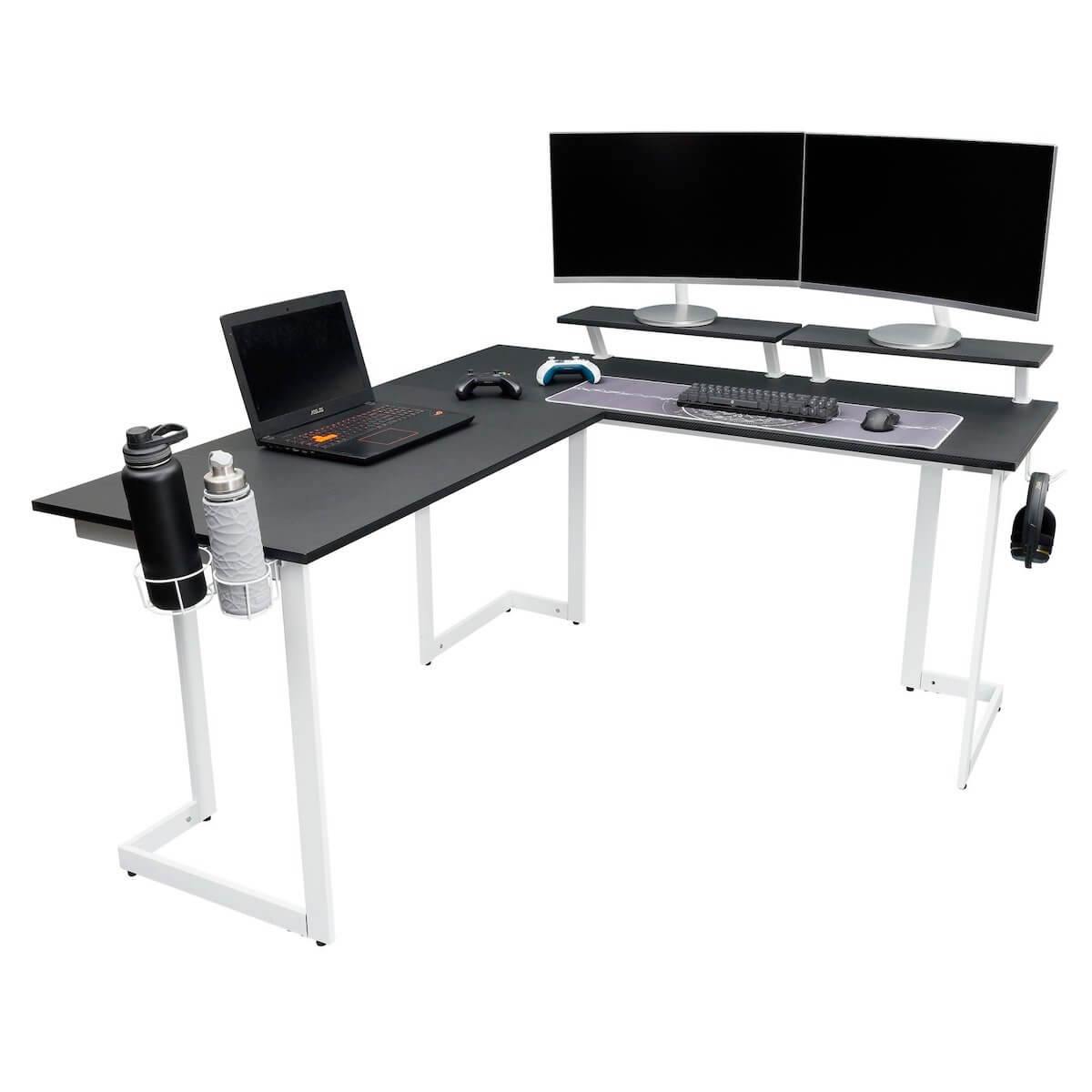 Techni Sport Black & White Warrior L-Shaped Gaming Desk RTA-TS220L-WHT with Computer #color_white