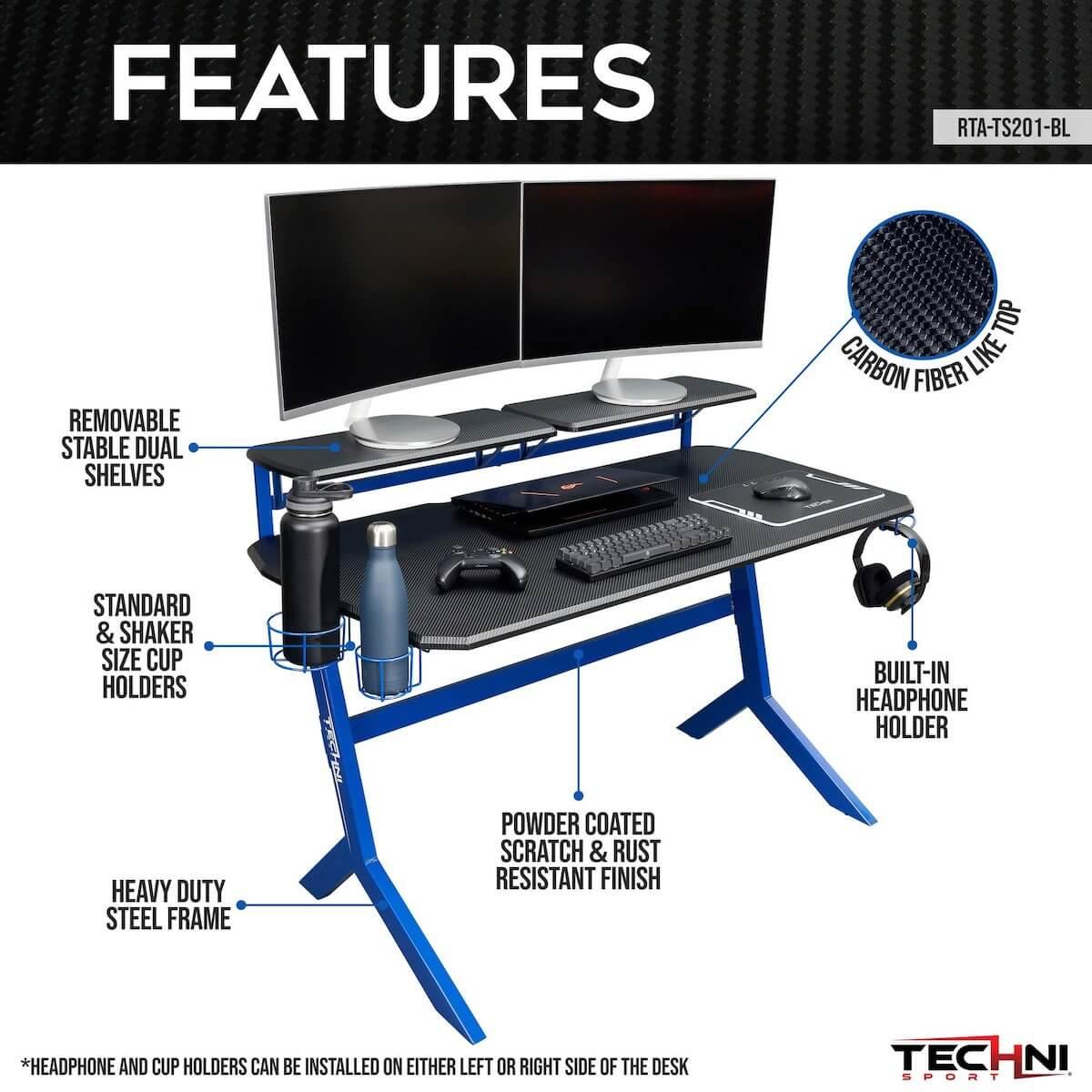 Techni Sport Blue Stryker Gaming Desk RTA-TS201-BL Features #color_blue