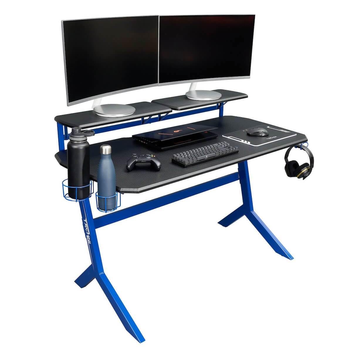 Techni Sport Blue Stryker Gaming Desk RTA-TS201-BL with Computer #color_blue