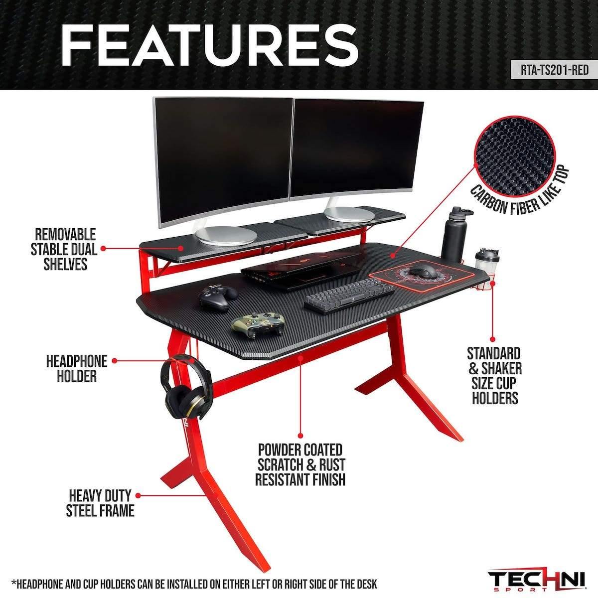 Techni Sport Red Stryker Gaming Desk RTA-TS201-RED Features #color_red