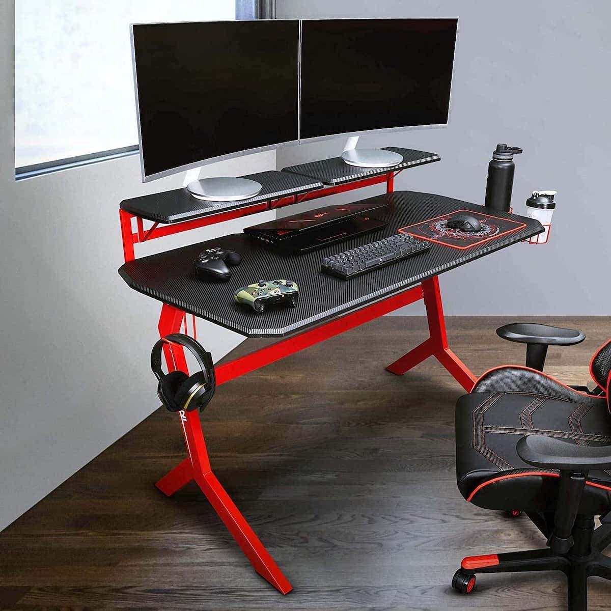 Techni Sport Red Stryker Gaming Desk RTA-TS201-RED in Office #color_red