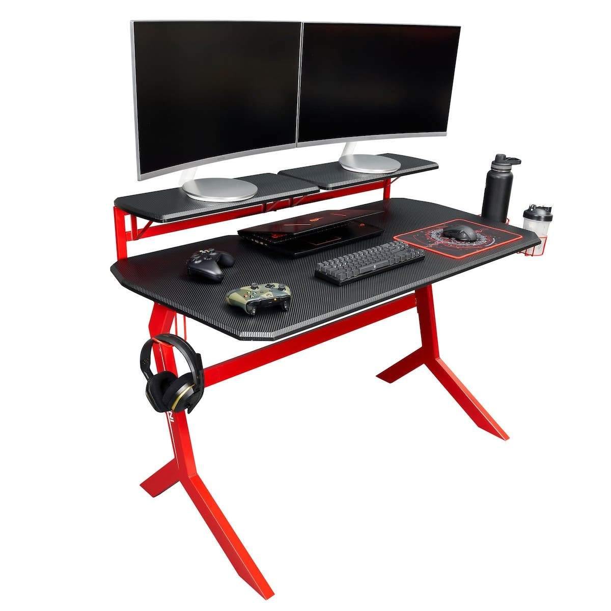 Techni Sport Red Stryker Gaming Desk RTA-TS201-RED with Computer #color_red