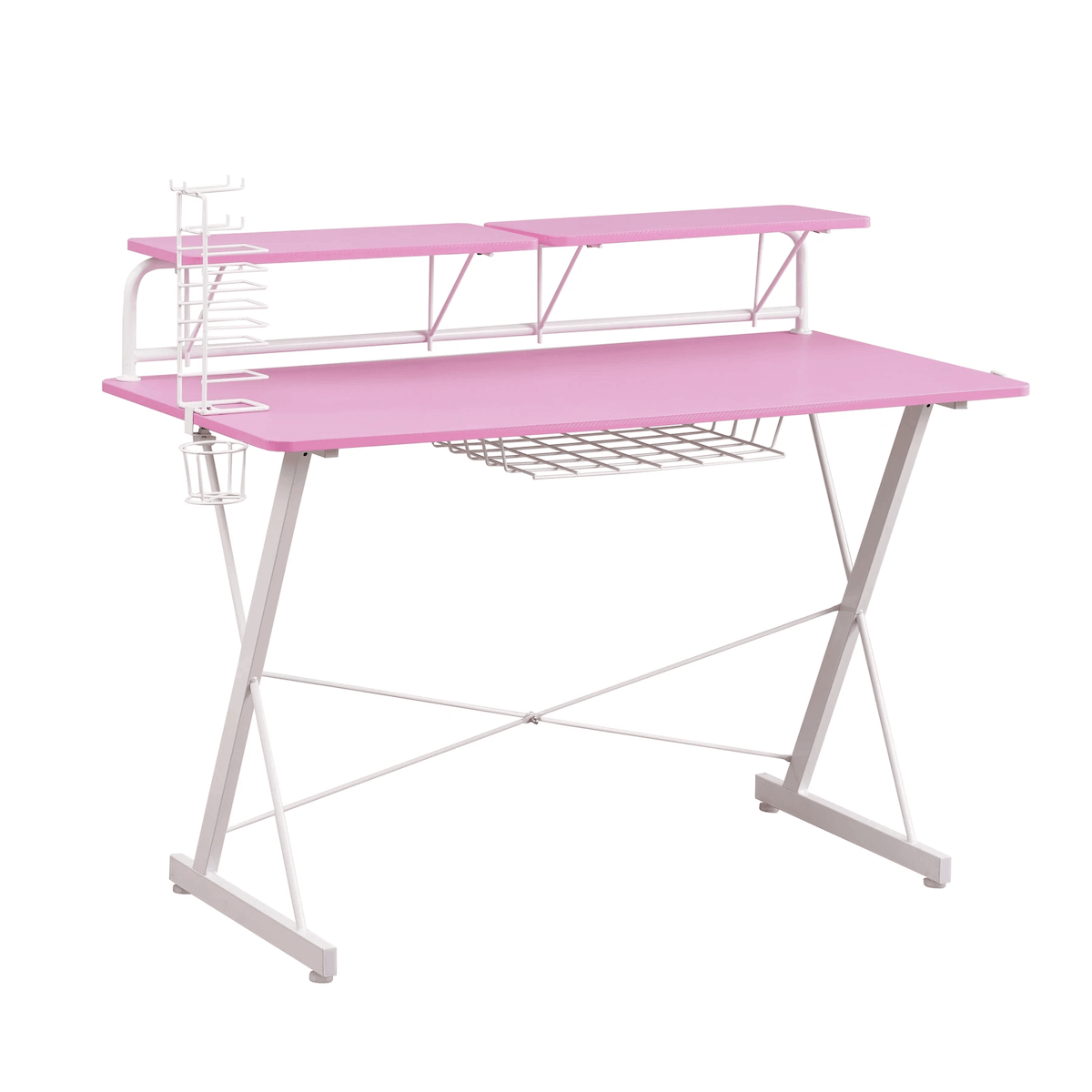 Techni Sport TS-200 Pink Carbon Computer Gaming Desk with Shelving Angle RTA-TS200-PNK #color_pink