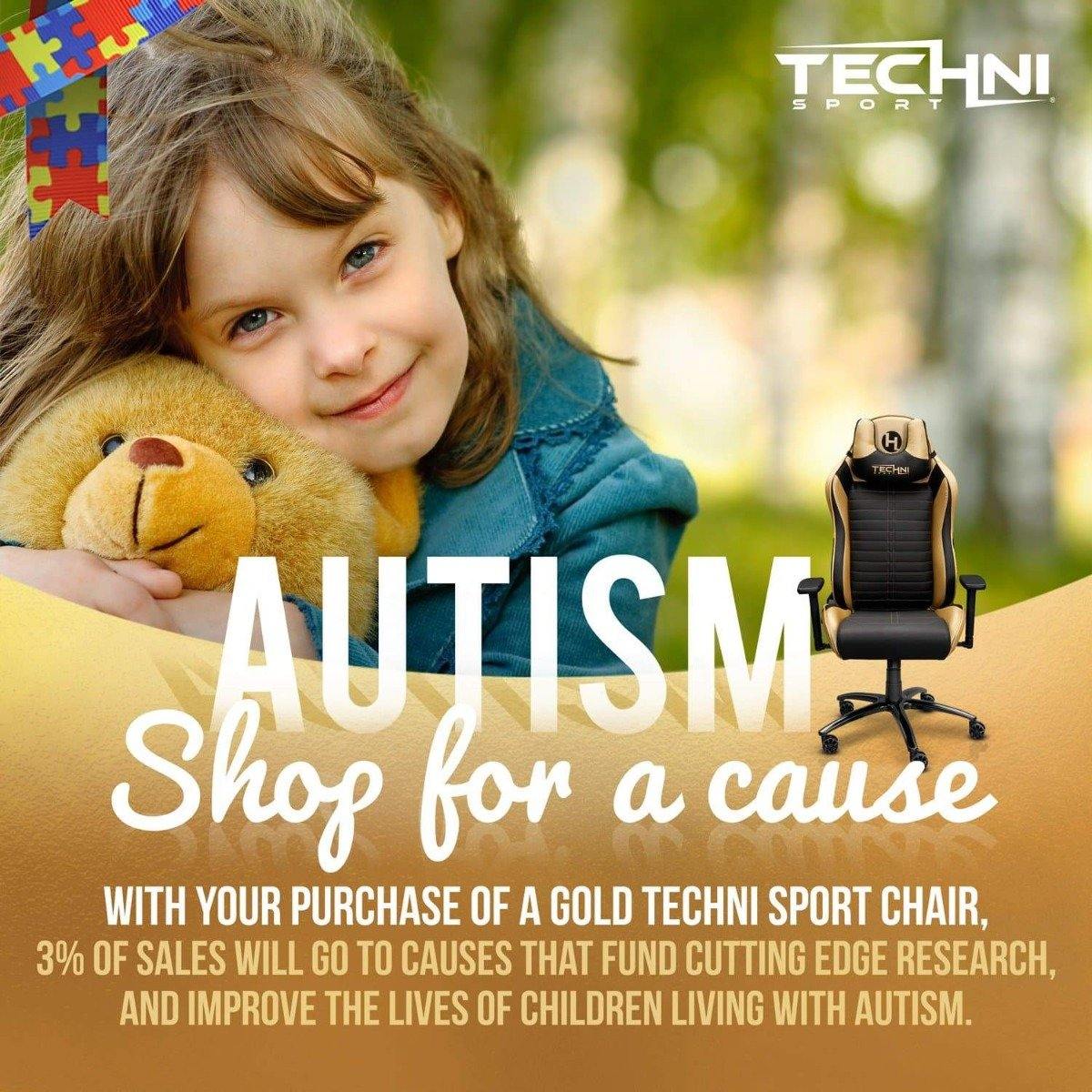 Techni Sport TS-62 Gold Ergonomic Racing Style Gaming Chair RTA-TS62C-GLD Autism Charity #color_gold